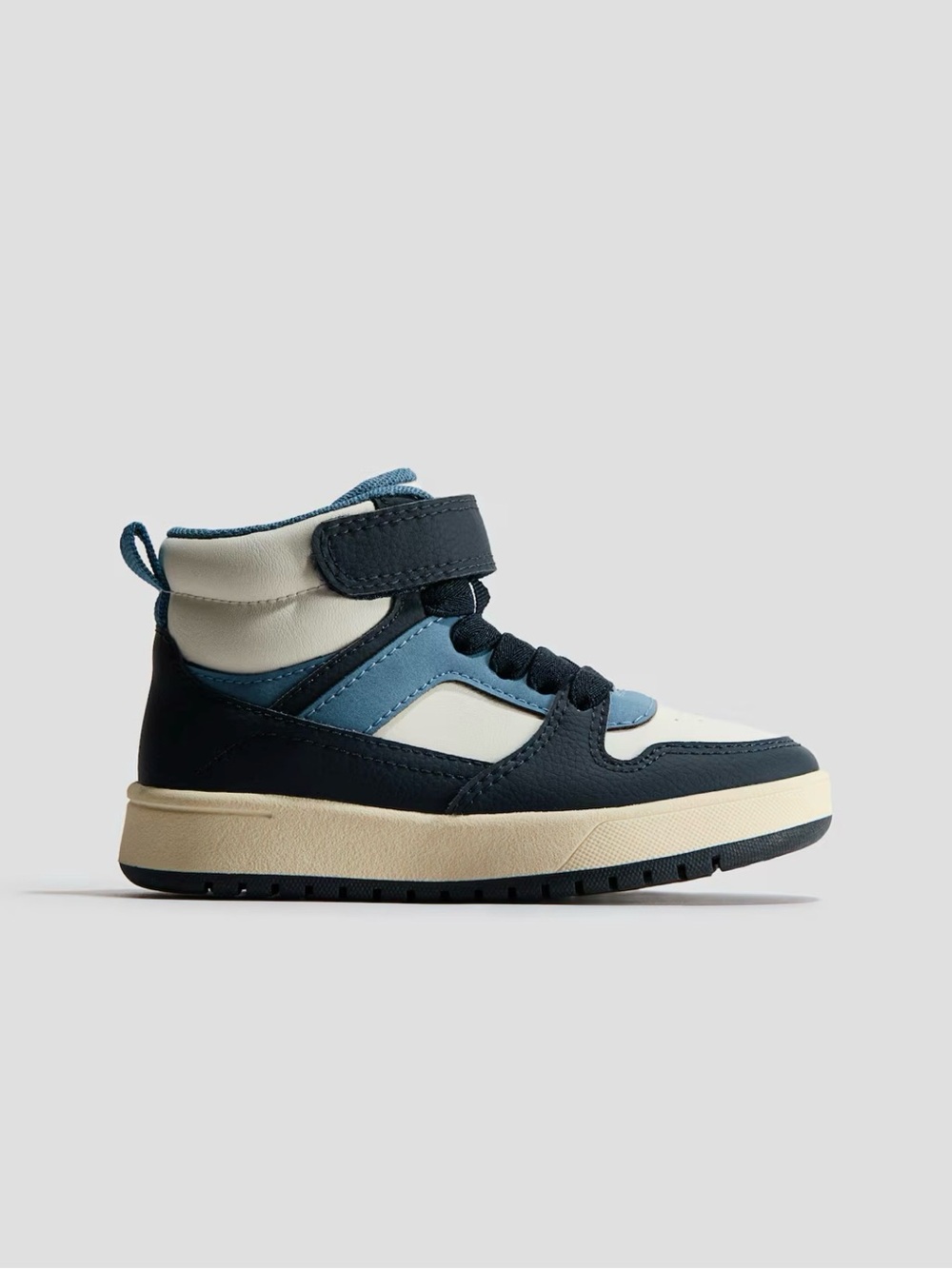 H&M Kids High-Top Sneakers in Navy, Light Blue, and Cream